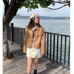 Áo khoác da nữ, áo khoác da croptop năng động cá tính phong cách Hàn Quốc 2021