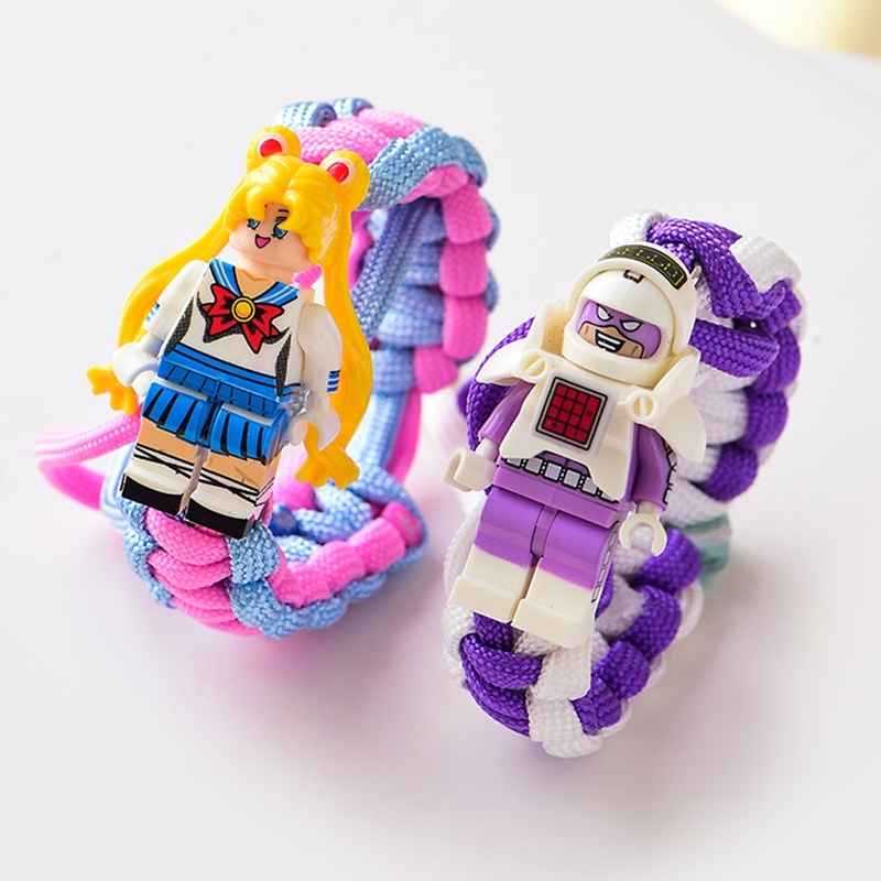 Hoạt Hình Vòng Tay Dây Bện Mặt Khối Lắp Ráp Dễ Thương Có Thể Điều Chỉnh Cho Bé