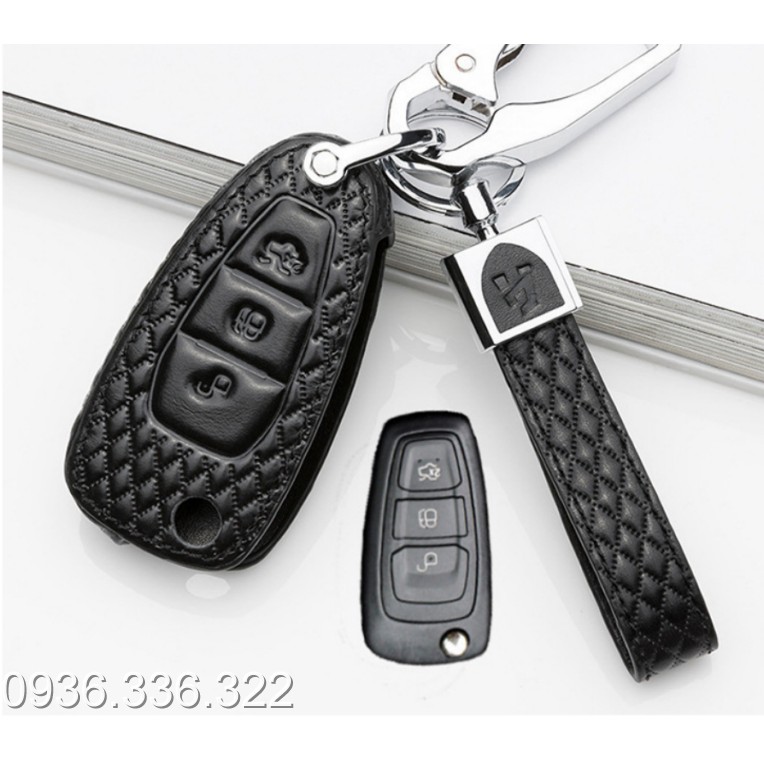 Bao da chìa khóa ô tô + móc khóa cao cấp cho xe Ford Ranger, Focus, Ecosport
