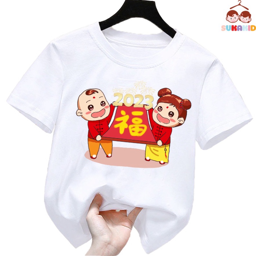 Gía sỉ Áo thun tết cho bé hình co hổ cưỡi cá chép chúc tết ,áo cho bé từ 6kg-30kg.AT03.