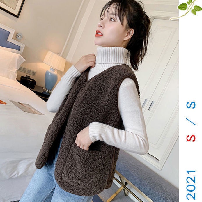 Áo khoác lông cừu sát nách dáng ngắn phong cách Hàn Quốc cho nữ