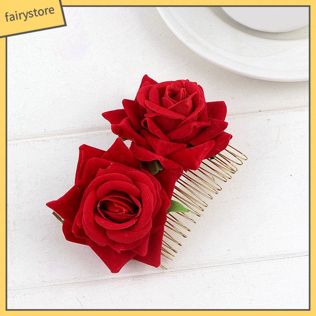Lược Cài Tóc Hình Hoa Hồng Chống Trượt Trang Trí Cô Dâu