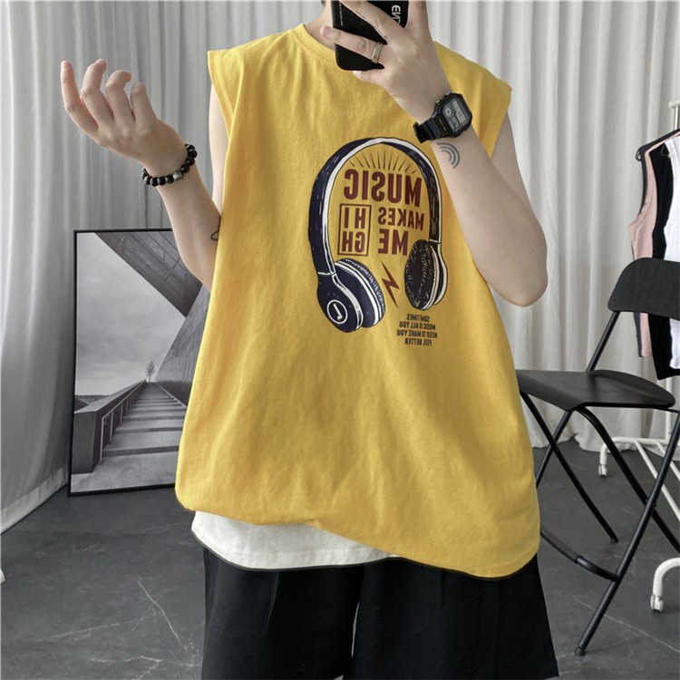 Áo Thun Không Tay Dáng Rộng In Hoạt Hình Kiểu Hồng Kông Thời Trang Mùa Hè Cho Nam Size M-3Xl