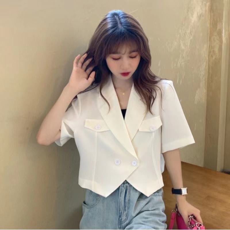 Jiashucheng Áo Khoác Vest Mỏng Tay Ngắn Dáng Rộng Màu Trắng Phong Cách Hàn Quốc Thời Trang Mùa Hè Xinh Xắn Cho Nữ