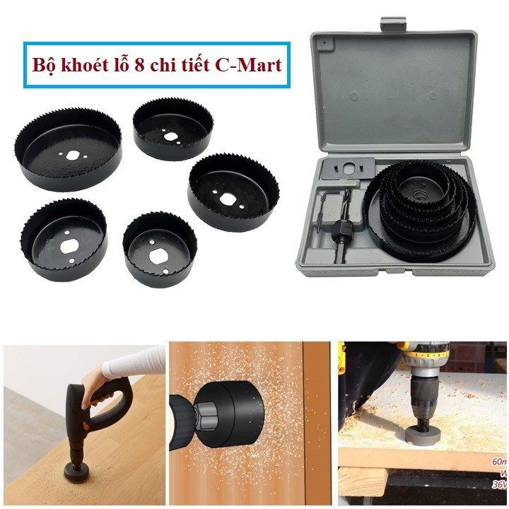 Bộ dụng cụ khoét lỗ 8 chi tiết C-Mart - 5 vành khoét  64mm; 76mm; 89mm; 102mm; 127mm (gỗ, thạch cao, nhôm)