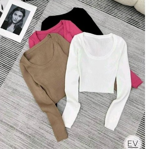 Áo len cổ U ôm body dài tay hàng QC