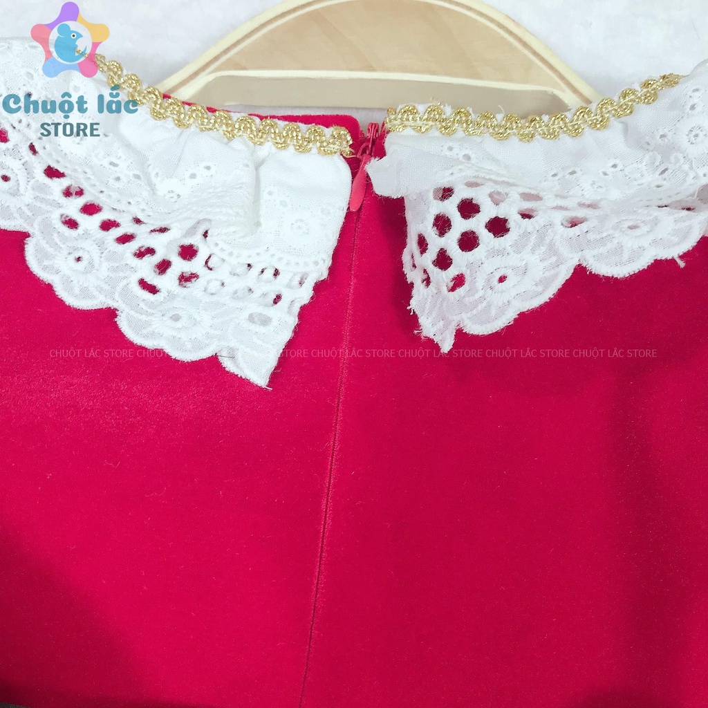 Đầm Công Chúa Cho Bé Gái Chuột Lắc Store Chất Nhung Cứng Tay Phồng Cổ Ren 12kg Đến 25kg Màu Đỏ