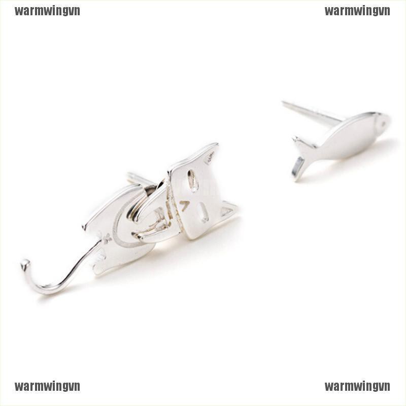 Bông Tai Xi Mạ Bạc Hình Mèo / Cá