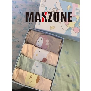 Maxzone Set 4 Quần Lót Cotton Không Để Lại Dấu Vết Kháng Khuẩn In Hình Sanrio Kuromi Melody Cinnamoroll Pompom Purin Cho Nữ