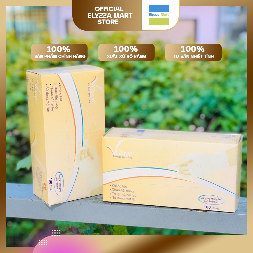 Găng Tay Y Tế Latex Không Bột VGlove Cao Cấp Phủ Polymer Màu Trắng