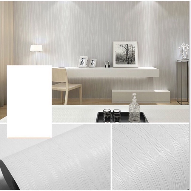 10m Giấy dán tường vân chỉ trắng, sẵn keo, khổ rộng 60cm