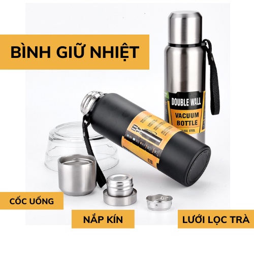 Bình nước giữ nhiệt cute 1500ml inox giữ nhiệt 8 đến 12 tiếng có nắp uống và lưới lọc trà, Ly nước giữ nhiệt nóng lạnh