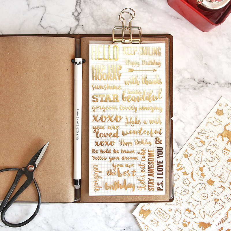 bronzing cat sticker diary sticker gold leaf notebook decoration