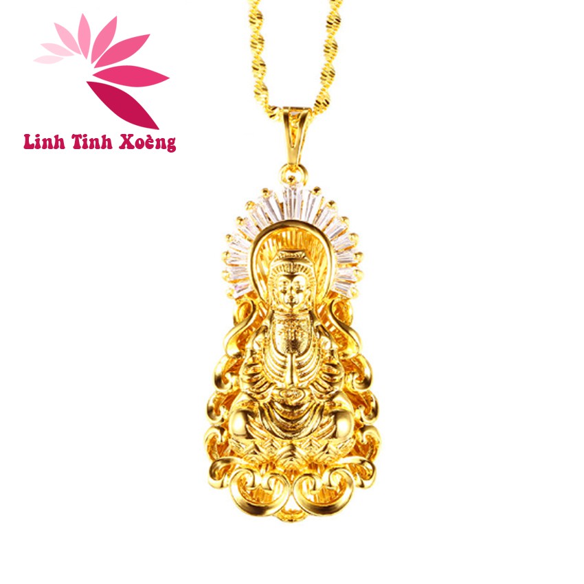 Mặt dây chuyền nữ mạ vàng đá tạc Quan Thế Âm Bồ Tát hiển linh - MK257