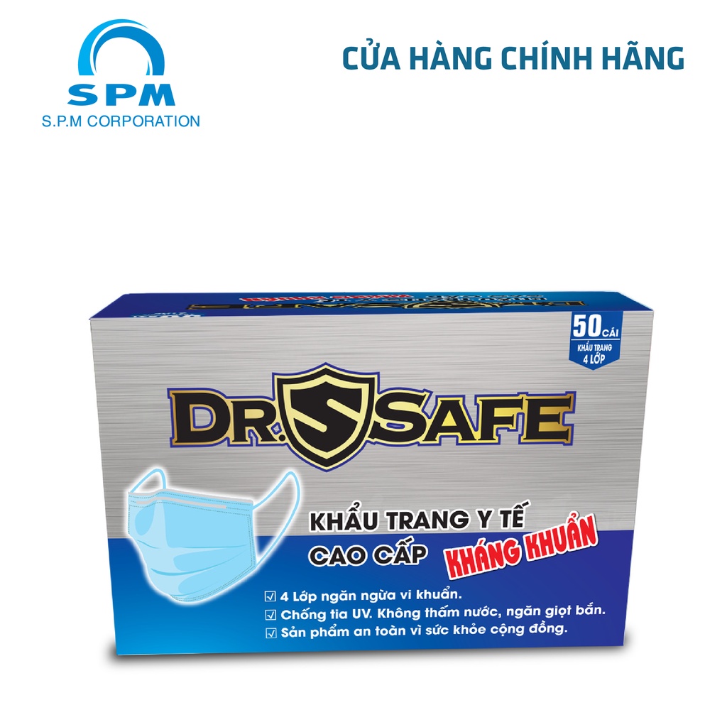 Khẩu trang y tế cao cấp Dr. Safe KHÁNG KHUẨN - Tiêu chuẩn ISO (Hộp 50 cái loại 4 lớp)