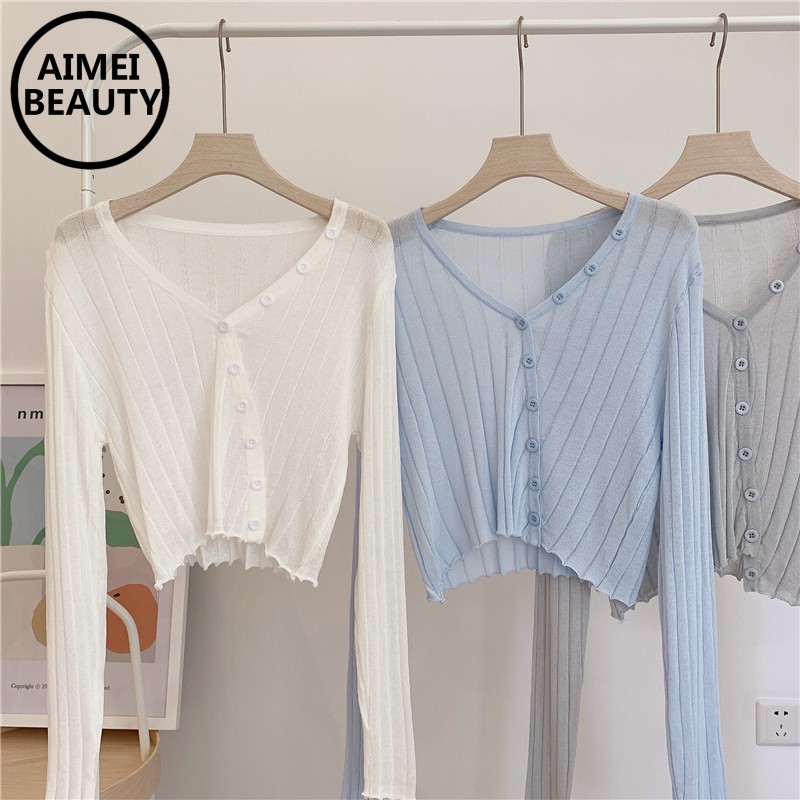 Áo Khoác Cardigan Dệt Kim Tay Dài Chống Nắng Thời Trang Cho Nữ