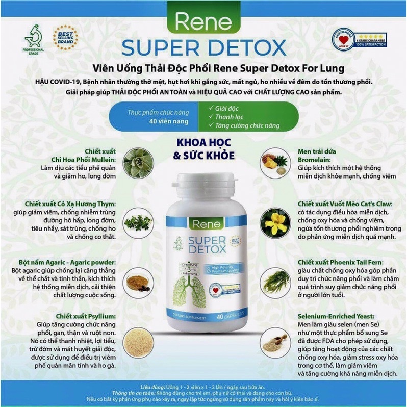 ❄️ Thảo Dược thải độc Phổi, bổ Phổi, tăng đề kháng RENE Super Detox Advanced Formula Lung & Immune