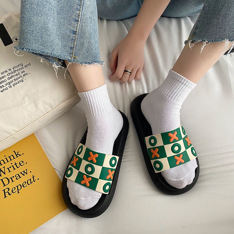 Dép Nữ Đế Dày Chống Trượt Họa Tiết Bảng Chữ Cái Dễ Thương
