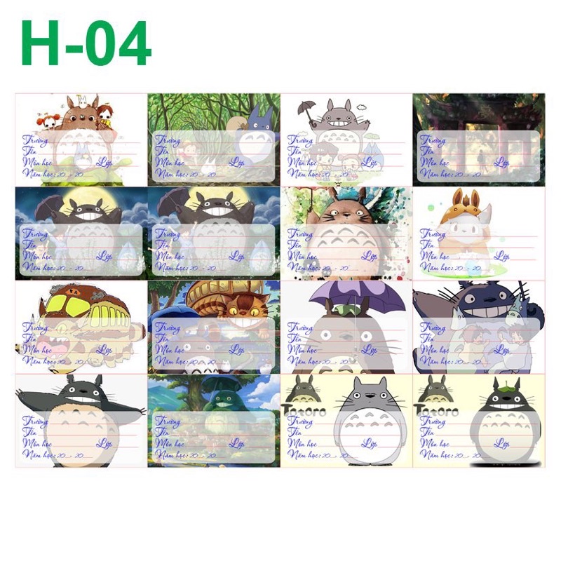 nhãn vở totoro 16-96 nhãn mẫu khác nhau/ nhãn vở anime totoro