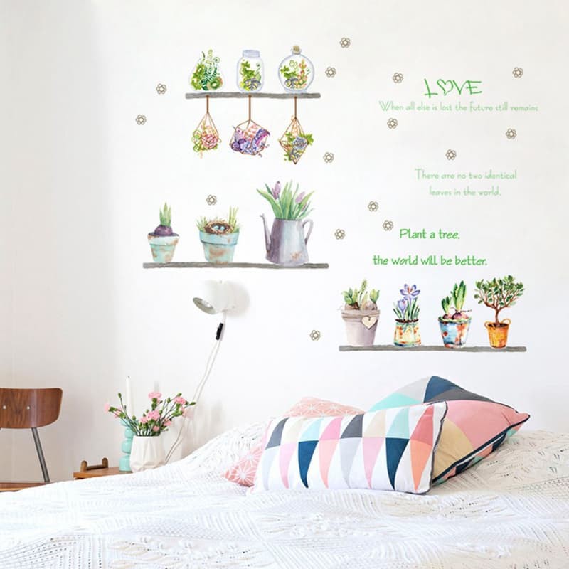 Giấy Dán Tường Decal Trang Trí Hình Chậu Hoa Xinh Xắn - Văn Phòng Phẩm Sáng Tạo