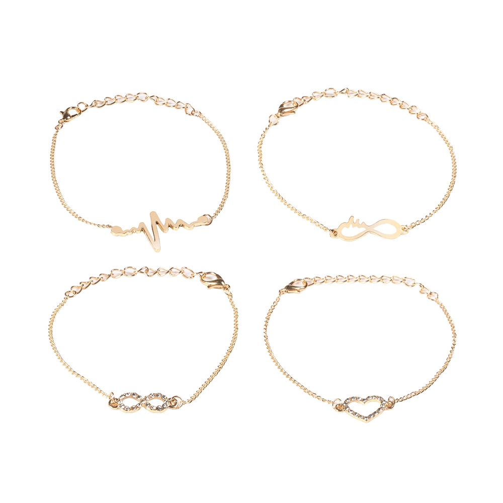 4Pcs/Set Crystal Heart Infinity Chain Bracelet Set Charm Gold Lightning Women Bracelets
