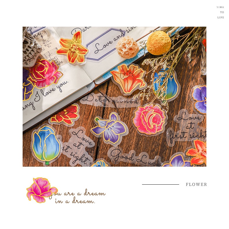 Set sticker vintage hình hoa độc đáo cỡ lớn, hình dán sticker trang trí sổ tay, nhật ký, thiệp mừng