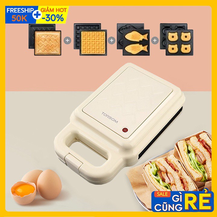 [Mã ELHADEV giảm 4% đơn 300K] Máy làm bánh đa năng 4 khuôn Torsom - Nướng bánh mì sandwich, waffle, bánh cá, Donut