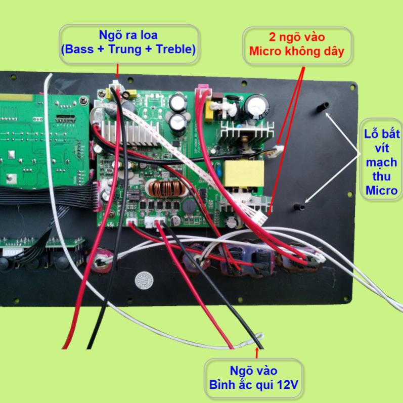 Mạch loa kéo Reverb chống hú IC TPA3116D2 150W cho loa kéo 4 tấc đơn hoặc 3 tấc đôi, 2 ngõ vào Micro không dây