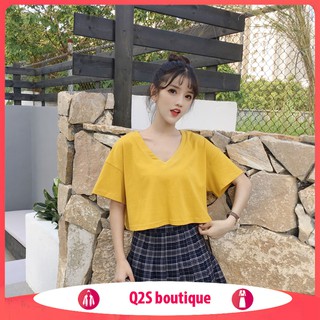 Áo Croptop Cổ Tim Vàng Mustard Basic DÁNG SUÔNG NGẮN