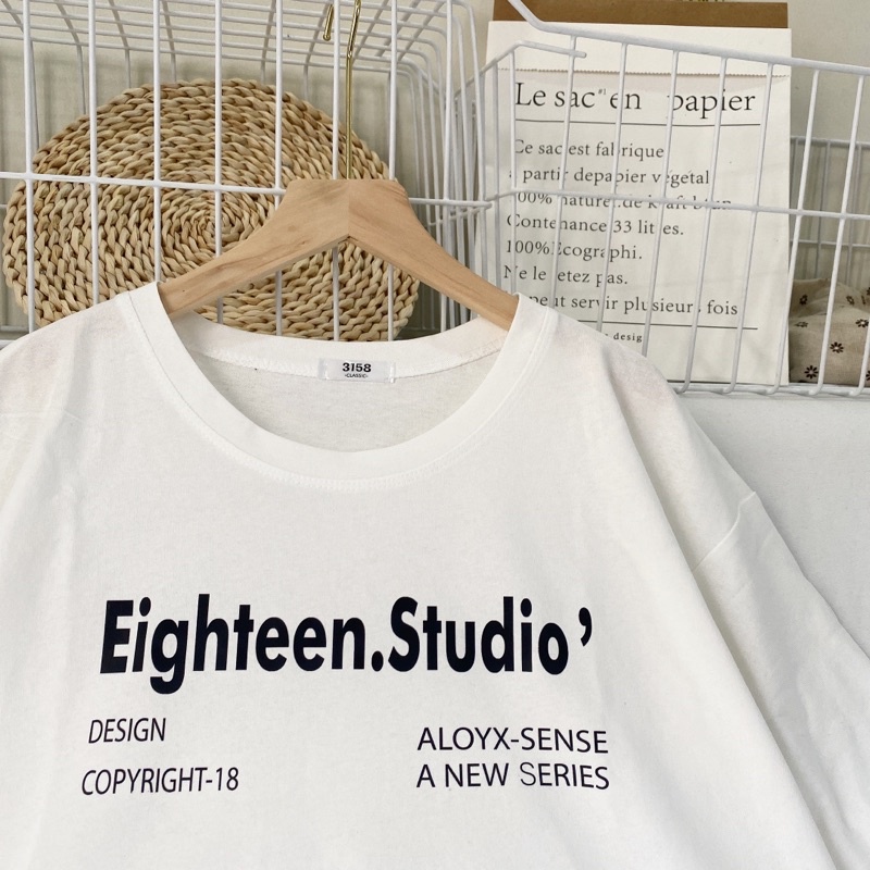 Áo phông 3158, áo thun tay lỡ form rộng studio1996 chất cotton khô in chữ studio