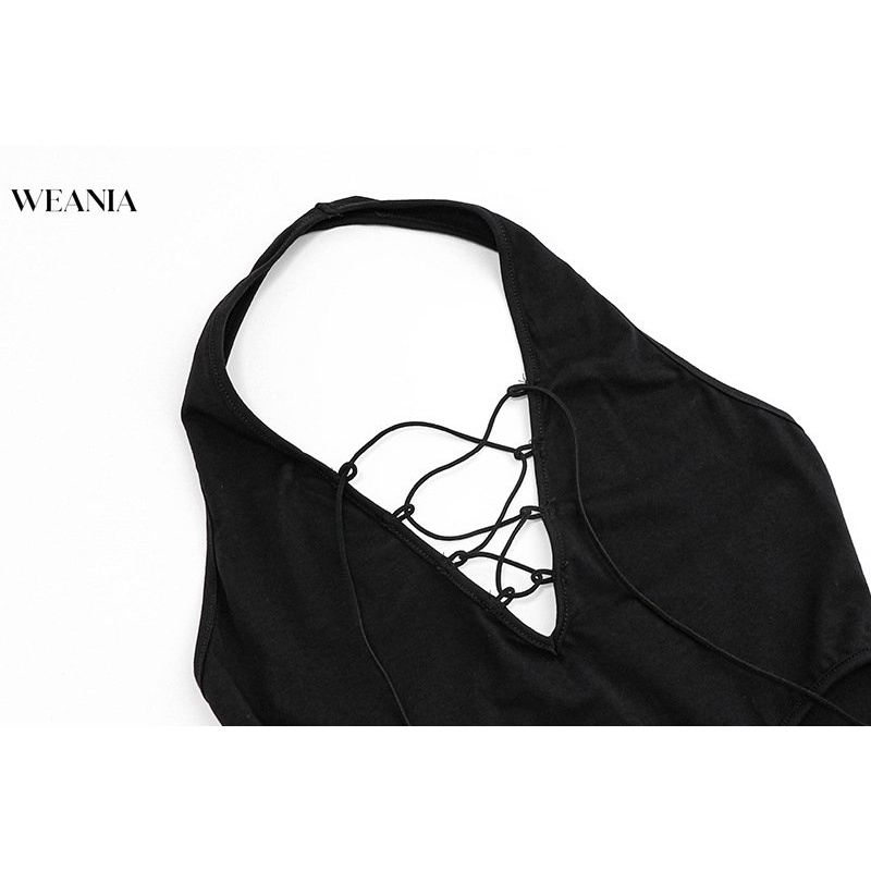 Bộ 3 Món Áo Liền Quần Hở Lưng Kèm Găng Tay Và Chân Váy Dây Rút Gợi Cảm Cho Nữ