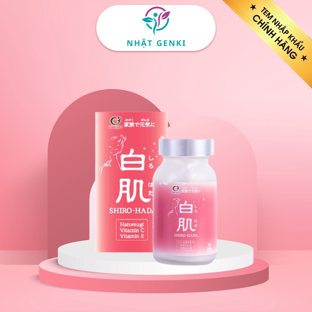 Viên uống trắng da Shiro Hada, dưỡng trắng và đẹp da, hãng Genki Fami, 90 viên/hộp.