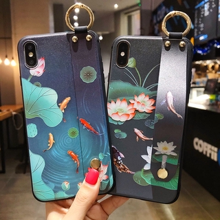 Ốp Lưng Tpu Có Dây Đeo Tay In Hình Hoa Sen Cho Iphone 11 12 Pro Xs Max Xr X 7 8 11 12 Mini