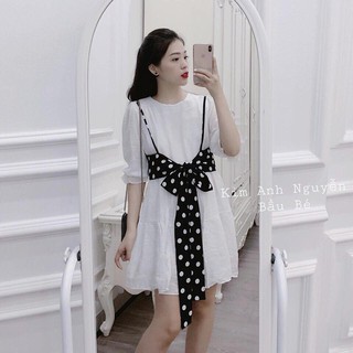 Váy đũi phối chấm bi nơ.