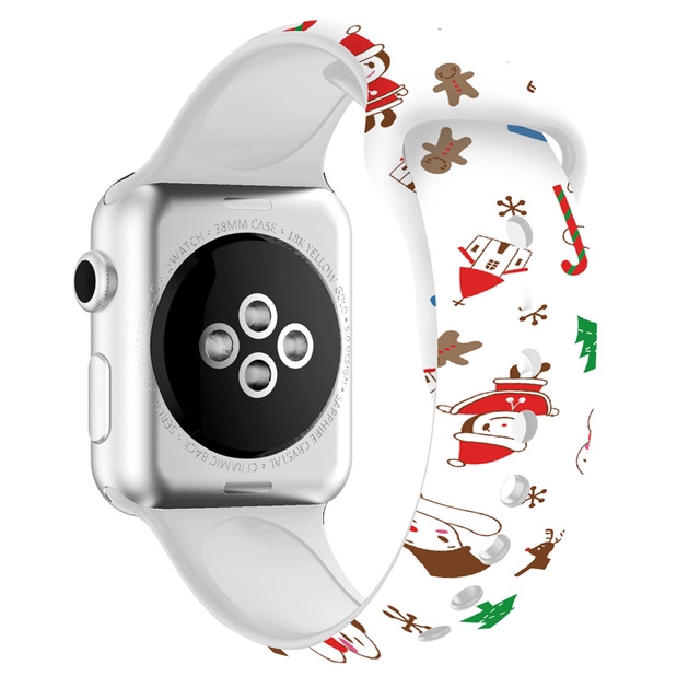 New Printed Sport Band For Apple Watch series 6 5 4 3 2 1 iWatch Christmas Gift Silicone Wrist Strap Dây Đeo Silicon Họa Tiết Giáng Sinh Cho Đồng Hồ Thông Minh for 44mm 42mm 40mm 38mm