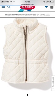 Áo khoác Gile Old Navy xuất dư bé gái