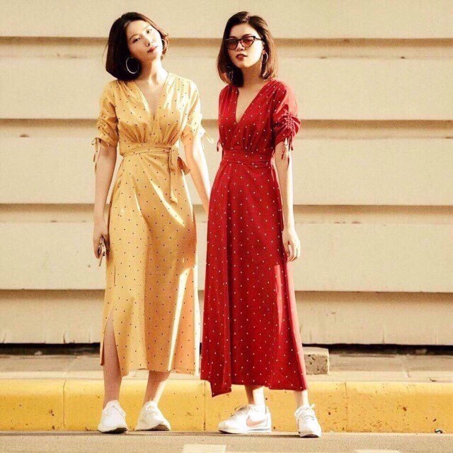 Maxi freesize bi xẻ tà 2 màu