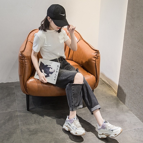 Giày sneaker nữ độn đế, Giày thể thao nữ Hàn Quốc trắng lót hồng tím Hot Trend 2022 Size 36- 40