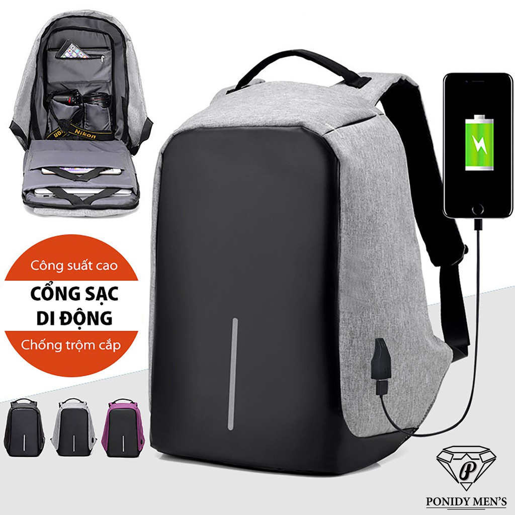 Balo Laptop Đa Năng Khóa Trong Lưng Chống Trộm Chống Nước Cao Cấp, Balo Chống Trộm Kèm Cổng Sạc USB - Hàng nh