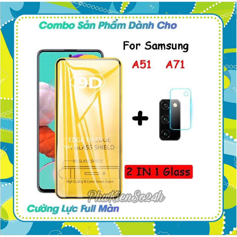 Combo Kính cường lực Samsung Galaxy A51, Galaxy A71 full màn hình 9D + Dán Camera sau