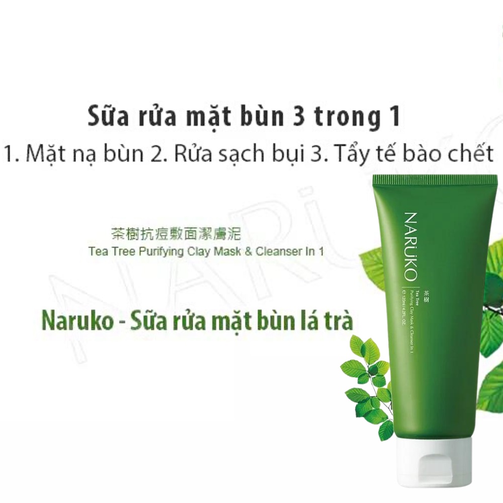 Sữa rửa mặt tràm trà Naruko Tea Tree Purifying Clay Mask & Cleanser 120g cho da dầu mụn