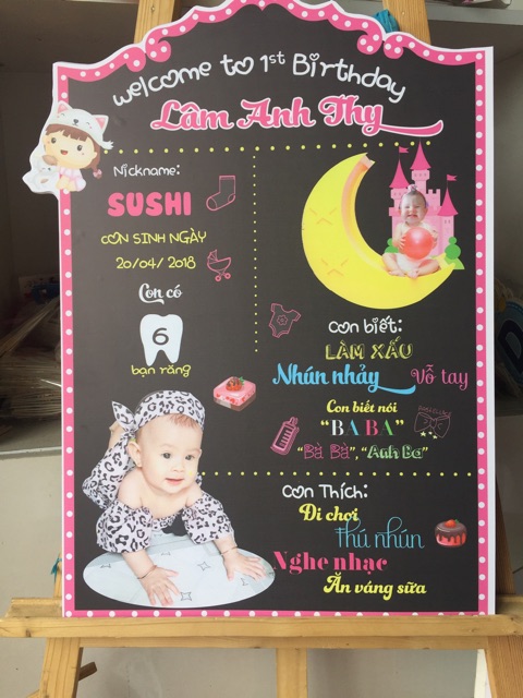 Bảng thông tin, bảng thành tích, bảng chalkboard bé trang trí sinh nhật, thôi nôi