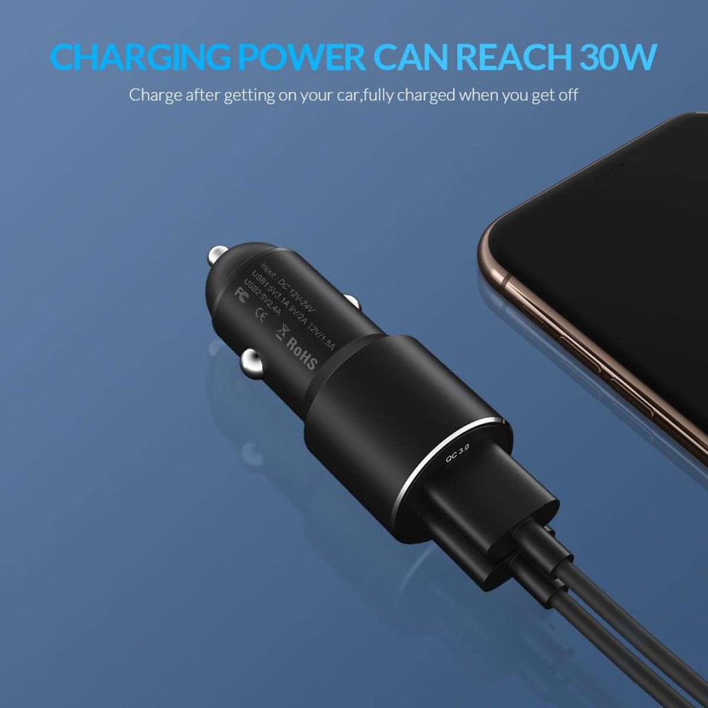 Tẩu Sạc Ô TÔ – Củ Sạc Xe Hơi 30W Topk G207Q Dual USB Cho Iphone Xiaomi Samsung Tích Hợp Sạc Nhanh QC 3.0 - TopLink