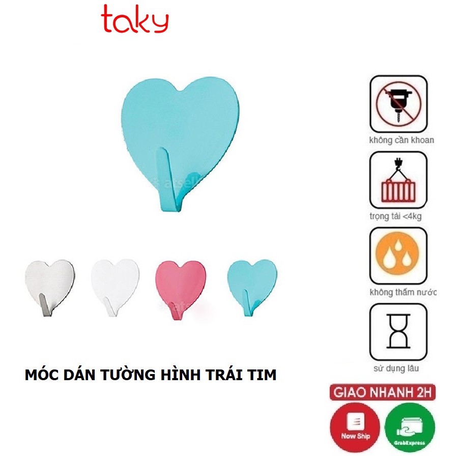 Móc Trái Tim - Taky- Nhiều Màu Dễ Thương, Treo Đồ Vật Trang Trí Trong Nhà, Dính Tường Đa Năng 2117