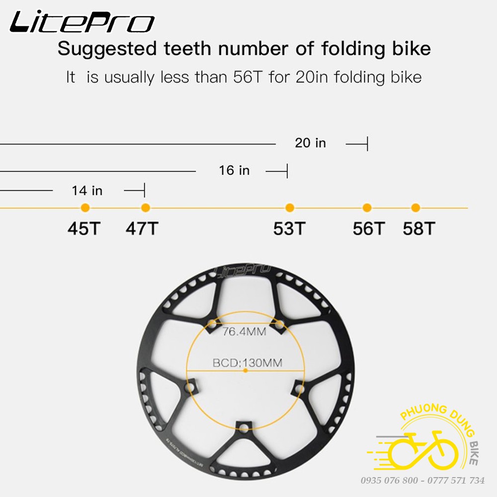 Đĩa rời xe đạp LITEPRO 130BCD 45T / 47T / 53T / 56T / 58T