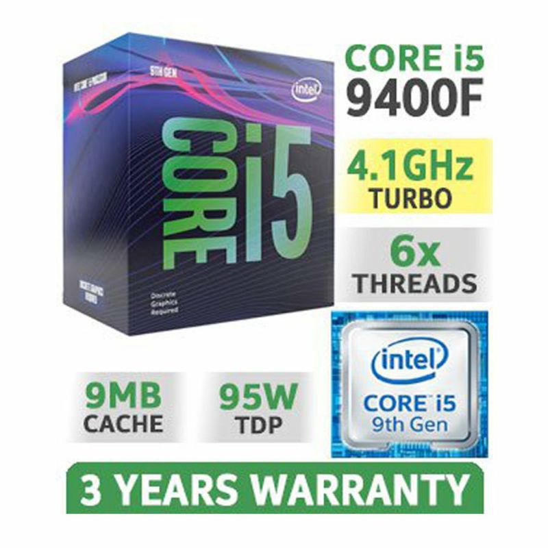 BỘ VI XỬ LÝ CPU INTEL CORE I5-9400F (TURBO UP TO 4.1GHZ, 6 NHÂN 6 LUỒNG, 9MB CACHE, 65W) – SOCKET LGA 1151-V2