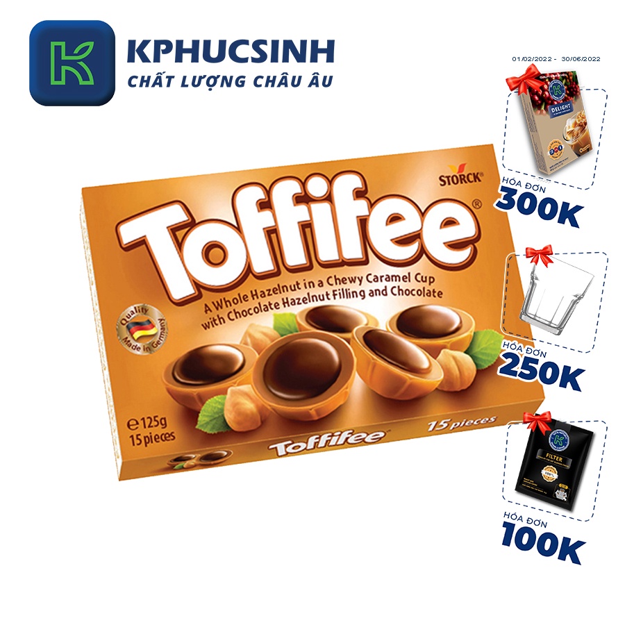 Kẹo caramen mềm phủ sô cô la nhân hạt dẻ Toffifee 125g KPHUCSINH - Hàng Chính Hãng