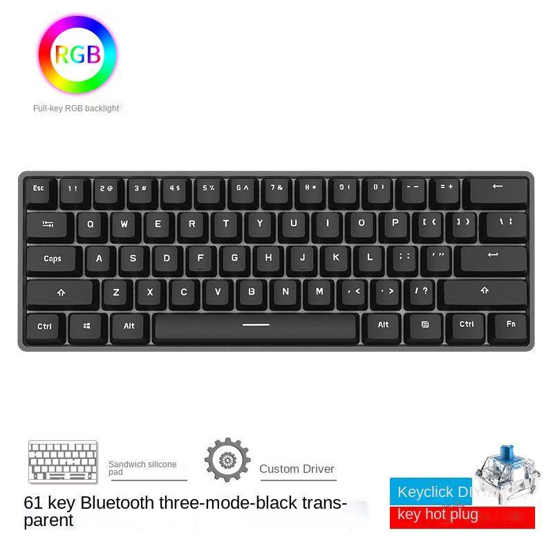 MK61 Mechanical keyboard Bàn phím cơ 61 phím RGB Bluetooth 2.4g ba chế độ có dây mới 2021 60%