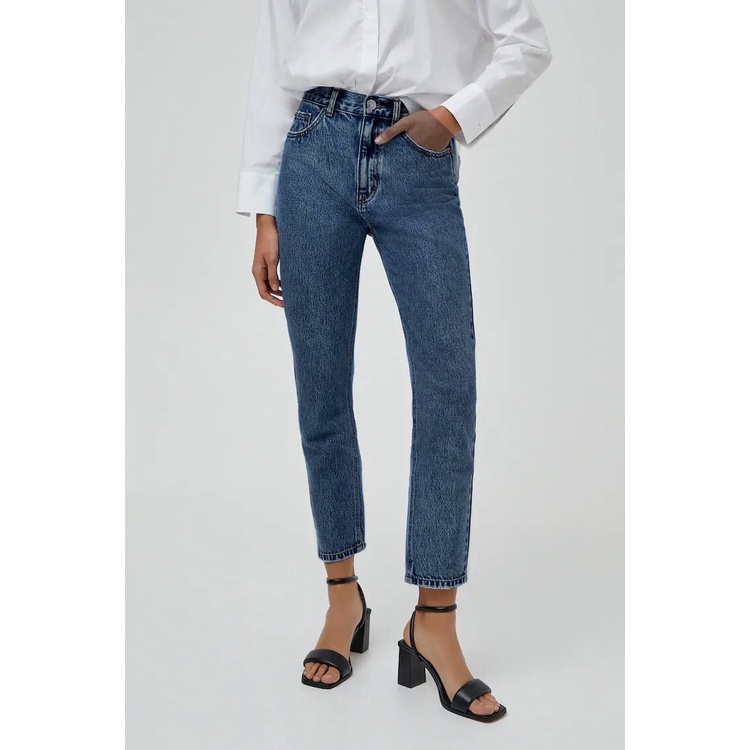 Quần Mom Jeans Nữ Lưng Cao Màu Xanh Đậm M-03E