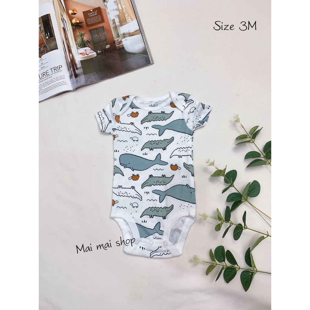 (0-3M chọn màu- Trai) Body chip TAY NGẮN xuất dư cổ tròn, cổ đáp chéo cho bé trai sz 0-3M- Bộ liền thân cho bé